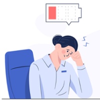 animated tired woman with low battery icon