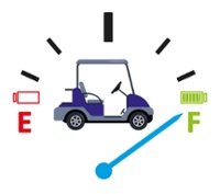 animated fuel gauge pointing at full with a golf car in the middle of the display