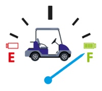 animated fuel gauge pointing at full with a golf car in the middle of the display