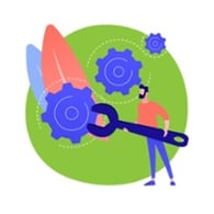 animated man with an oversized wrench and several gears