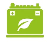 green animated battery with a leaf icon in the middle