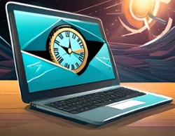 An email on a laptop that was received with a digital clock in the background showing 2AM