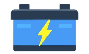 Illustration of a blue car battery with a yellow lightning bolt in the middle