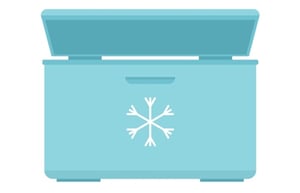 Light blue freezer with a white snowflake in the middle