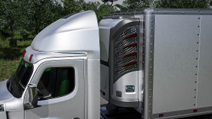 Semi-truck with a transportation refrigeration unit installed on the trailer