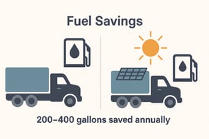 Infographic showing a solar-powered truck saving 200–400 gallons of fuel annually compared to a standard truck-1
